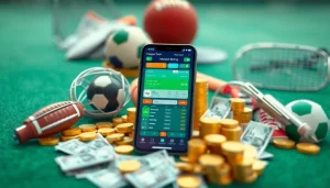 Showcasing the best sports betting sites in India on a smartphone amid cash and sports gear.