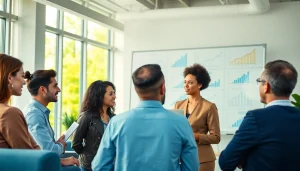 Good Wolf Marketing team strategizing in a vibrant office setting.