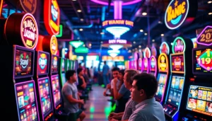 Mengambil momen seru di permainan bos88 dengan pemain antusias dan mesin slot berkilau.