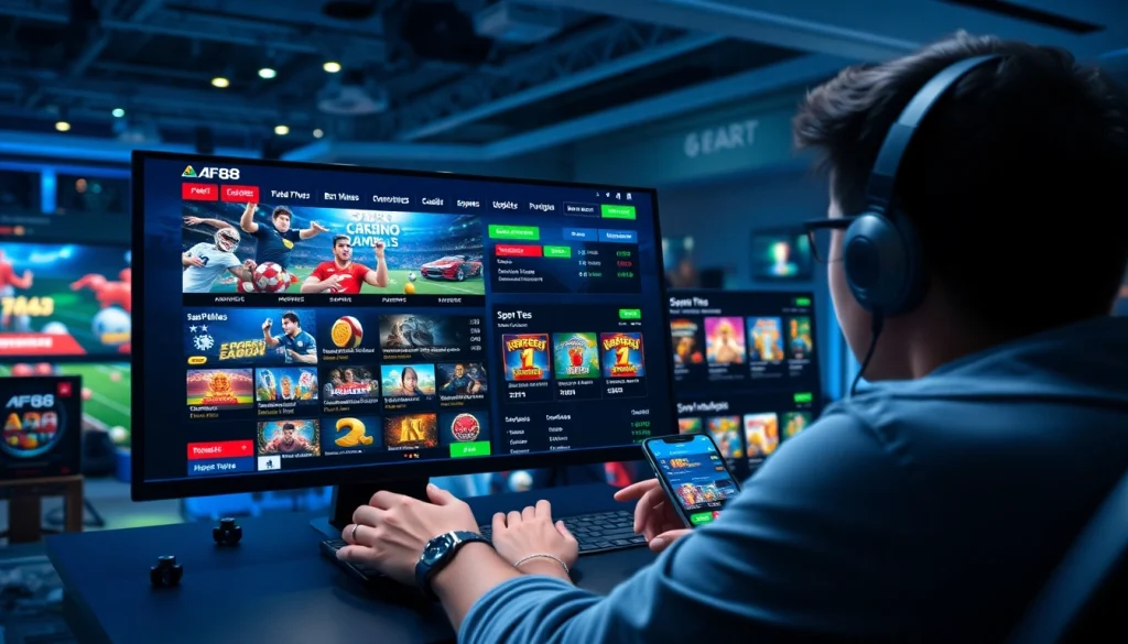 Dynamic online gaming experience with AF88, featuring sports and casino games.