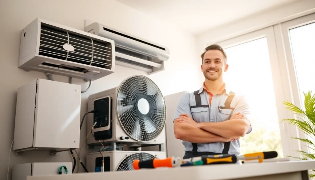 Inspecting HVAC equipment at https://nobleheatingairservices.com with a professional technician in a modern home.