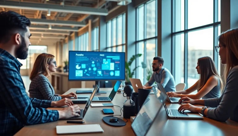 Engaged professionals in IT Companies collaborating in a modern office setting.