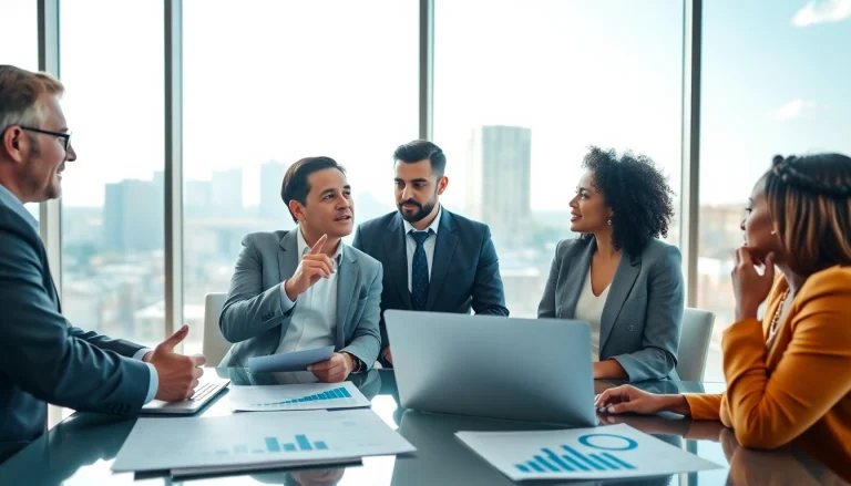 Engaging wealth management San Antonio discussion between clients and their advisor in a bright office.
