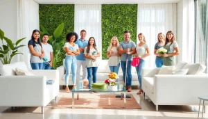 Clean and organized living room showcasing a professional Cleaning Service team at work, highlighting their skills.