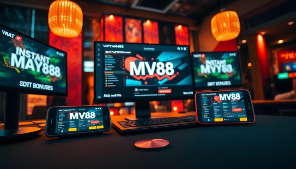 MV88 microphone featured in an engaging online gambling scene with promotional elements.