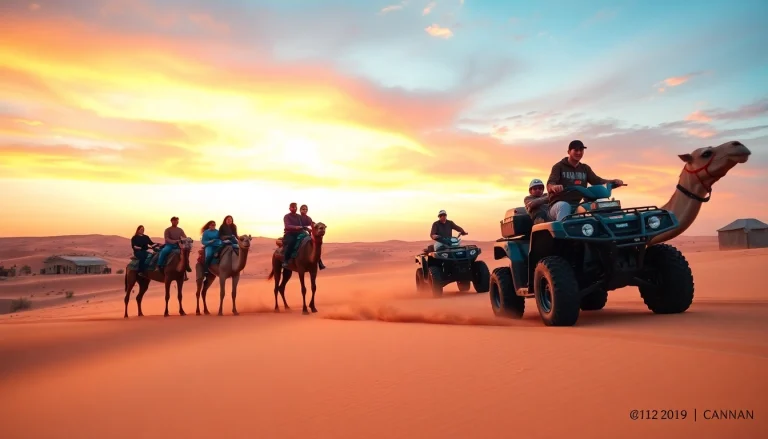 Marrakech camel ride and quad biking adventure in the Agafay Desert at sunset.