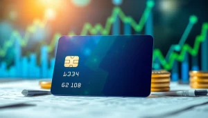 카드깡을 보여주는 신용카드의 세련된 디자인과 금융 기호의 배경