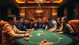 Engaging players at เจ้ามือรับแทง F168 poker table, showcasing luxury in online gambling.