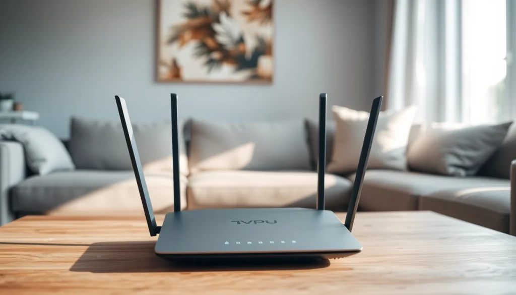 Displaying a shiny vpn router for home on a stylish table, ideal for secure internet connections.