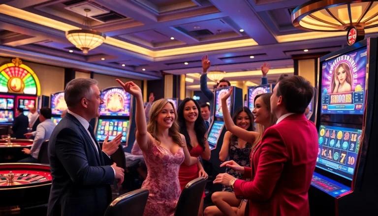 Engaging players experience excitement with online슬롯 in a luxurious casino setting.