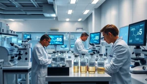WIN55 cannabinoid research in a modern lab with scientists at work