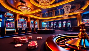 Experience the excitement of SHBET online casino with vibrant gaming tables and modern slot machines.