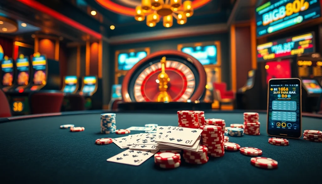 Experience the thrill of gaming at BIG88.BAR with vibrant poker tables and a buzzing casino atmosphere.