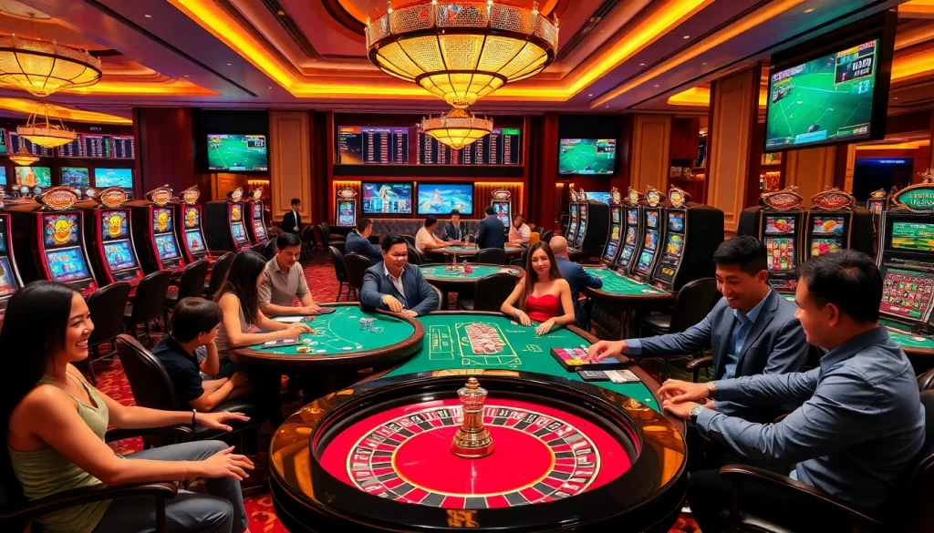 Khela88 players enjoying live betting and casino games in a vibrant atmosphere filled with excitement.