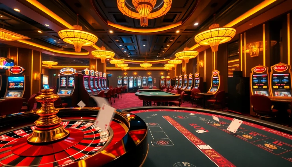 Experience high-stakes gaming action at rr88 casino with vibrant roulette and poker tables.