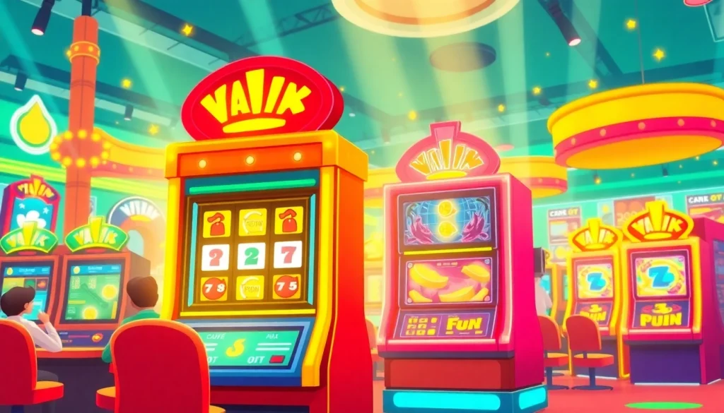 Menang besar di Istana777 dengan slot machine berwarna cerah dan suasana kasino yang menyenangkan.