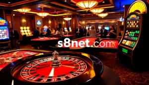 Exciting gameplay at https://s8net.com/ showcases roulette and poker at a luxurious casino.