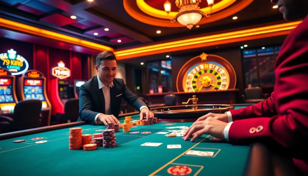 Engage in thrilling gambling action at 79king with vibrant poker chips on an elegant table