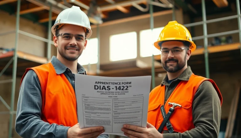 Apprentice submitting the DAS 142 form at a construction site, highlighting the importance of workforce dispatch.