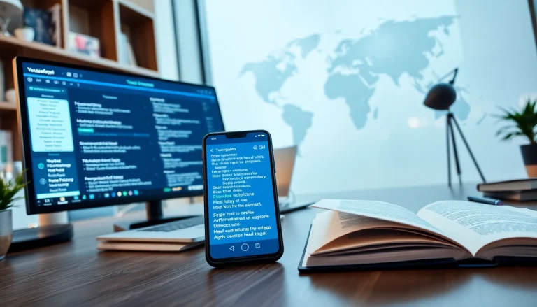 Professional workspace showcasing youdaofanyi AI translation tool for efficient language solutions.