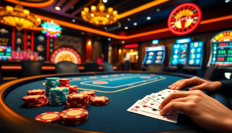 Kuwin 789 online casino scene with poker table and vibrant gaming elements.