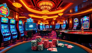 Experience thrilling gaming action with Link F8BET in a vibrant casino setting.