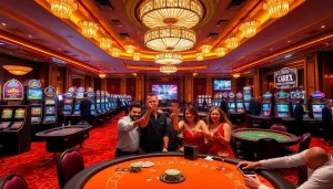 Winning excitement at a casino scene featuring https://lc88.bio/ and vibrant gaming tables.