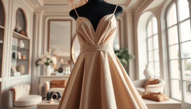 Showcase stunning Rivelle dress in an elegant boutique with intricate designs.