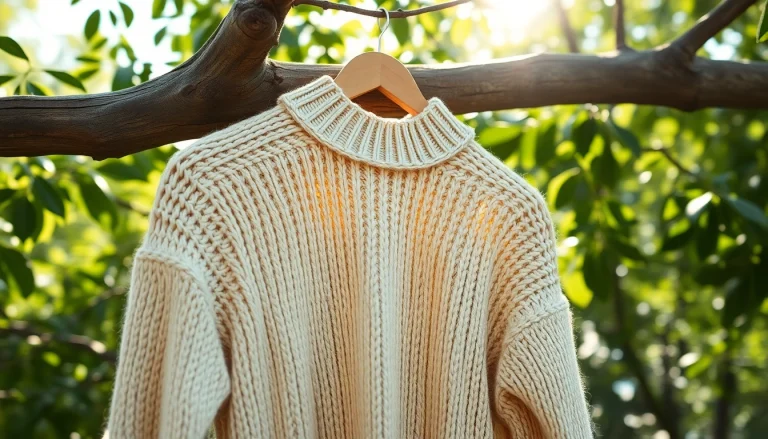 Showcase artisanal clothing at https://www.ound-ound.com featuring hand-knitted textures in a natural setting.