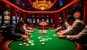 Experience the thrill of gambling at 789BET là gì with a luxurious casino scene showcasing poker, slots, and excitement.
