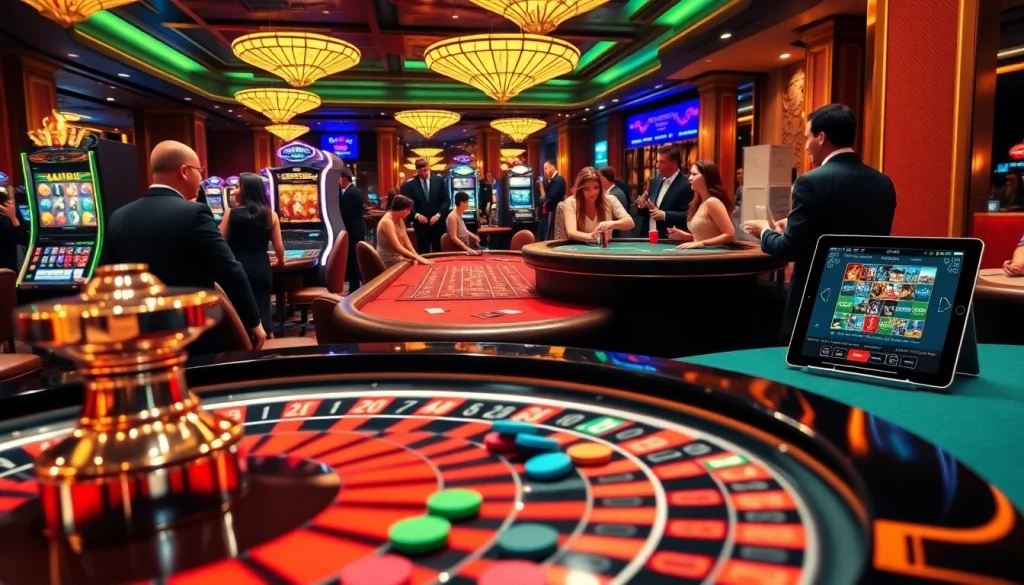 Excited gamblers playing baccarat at XX88 casino with vibrant roulette and slot machines.