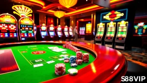 Experience the excitement of gambling with S88VIP at a vibrant casino table full of action.