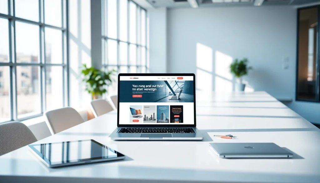 Professional web design concepts in a modern office environment.