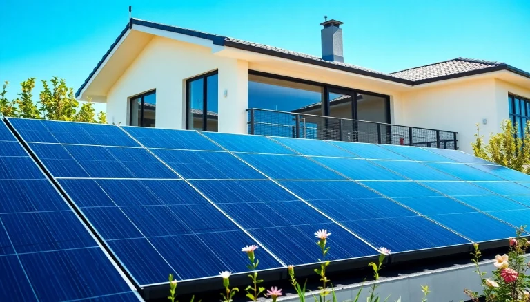 10kw hybrid solar system installed on a modern home roof with a clear blue sky.