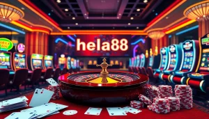 Khela88 casino scene showcasing vibrant slot machines and glamorous roulette for thrilling gaming experiences.
