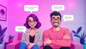 Engaging scene of diverse digital avatars in a cozy virtual space for free ai sex chat.