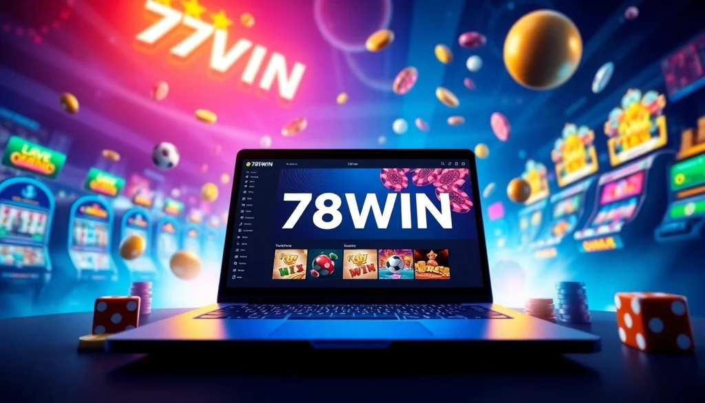 Exciting digital gaming scene featuring the เจ้ามือรับแทง 78WIN platform with vibrant slot and casino elements.