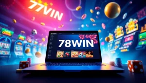 Exciting digital gaming scene featuring the เจ้ามือรับแทง 78WIN platform with vibrant slot and casino elements.