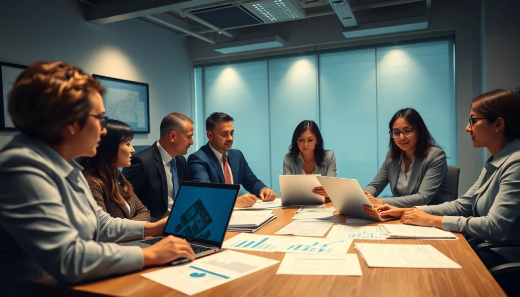 VAT Return Filing discussion in a modern office with financial experts.