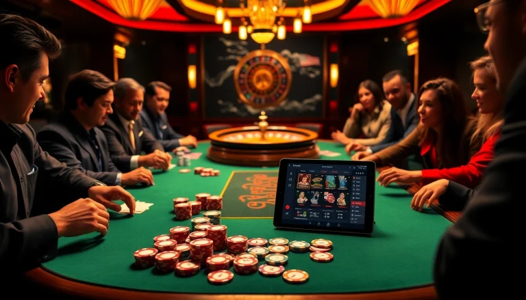 Experience thrilling gameplay at 67bet with a vibrant casino scene featuring poker chips and players.