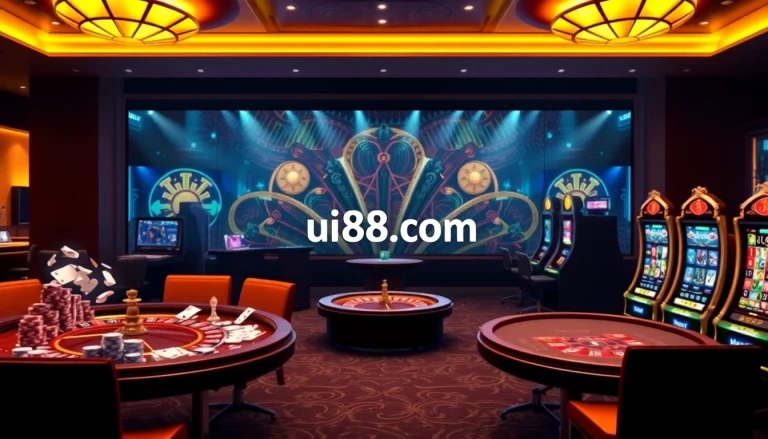 Experience thrilling gameplay at uu88. com with vibrant casino tables and slot machines.