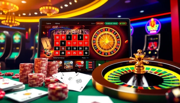 Engaging online casino experience with XX88 featuring roulette, poker chips, and vibrant slot machines.