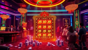 Spin the exciting nổ hủ slot machine surrounded by vibrant casino ambiance for thrilling wins.