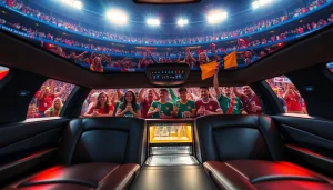 World Cup Group Transportation in a luxury limousine, fans ready for the match.