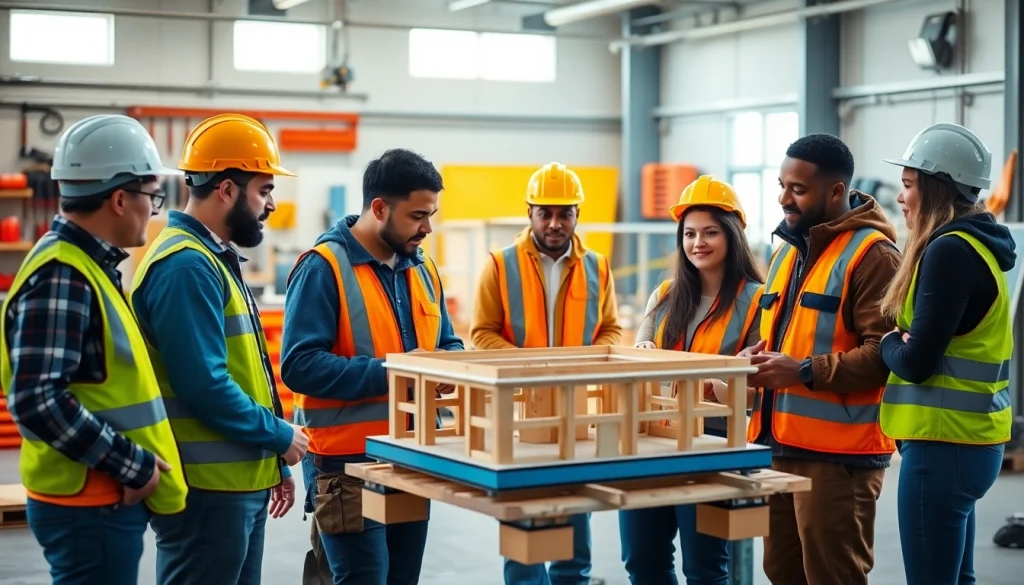 Construction workforce development training session showcasing diverse participants in an engaging environment.