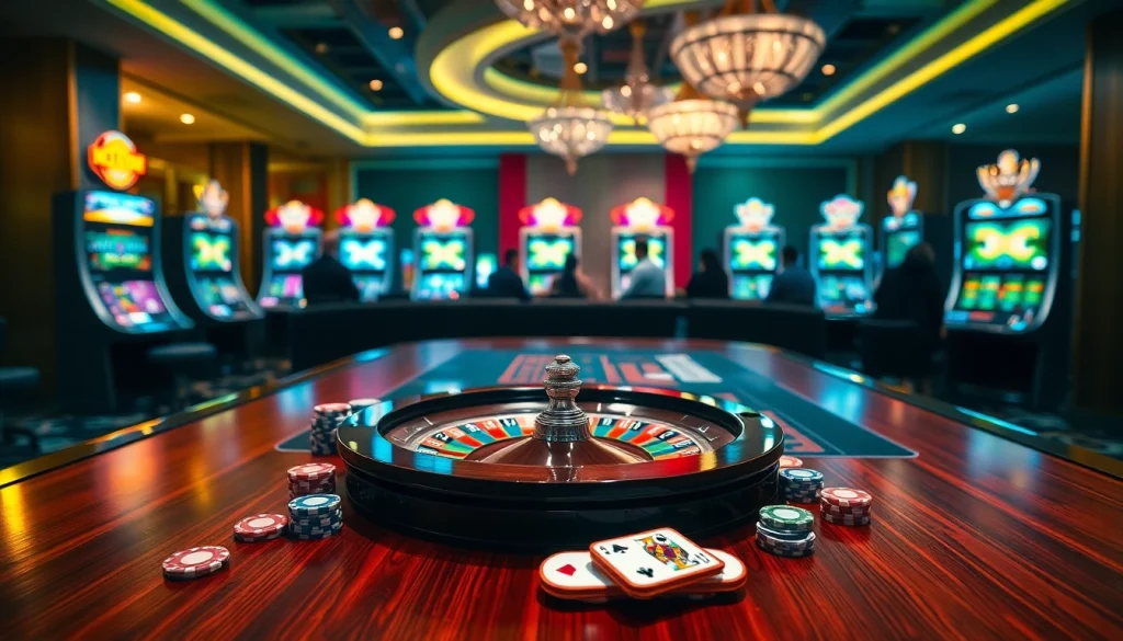 Experience the thrill of 99win at a luxurious casino table with vibrant chips and cards.
