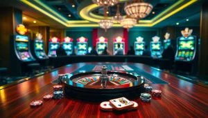 Experience the thrill of 99win at a luxurious casino table with vibrant chips and cards.