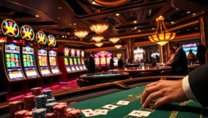 Experience the excitement of XN88 with vibrant casino visuals of players enjoying slot machines.