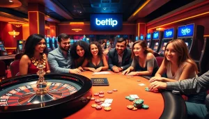 Trải nghiệm sự phấn khích khi cá cược tại bet vip với hình ảnh casino sống động thể hiện các trò poker và roulette.