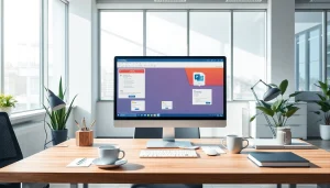 wps下载 showcased on a computer screen in a modern office workspace